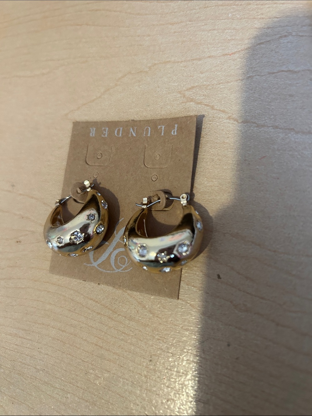 Plunder Gold Hoop Earrings with Clear Crystals
